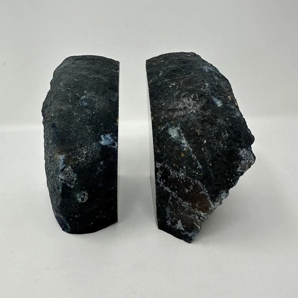 Blue Agate‎ Geode Natural Stone Bookends Pair Polished Crystal Home Decor Desk